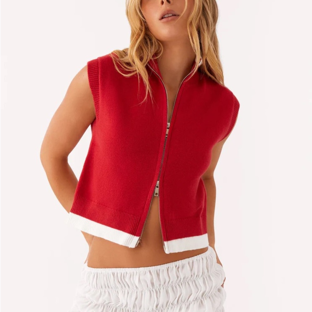 Peppermayo Red and White Sleeveless Sweater